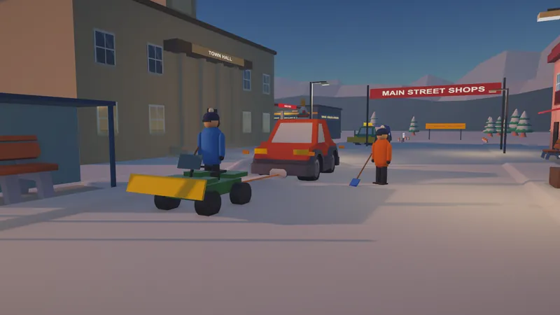 Towing a dug-out car past Town Hall with the ATV